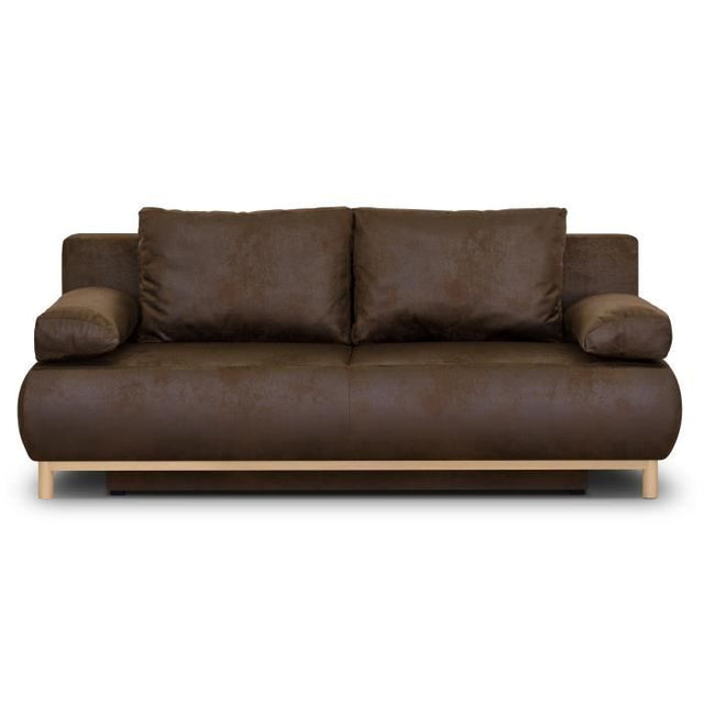 Canapé convertible - 3 places - MIKA - Tissu vintage simili cuir - Coffre de rangement - 192 x 84 x 93 cm
