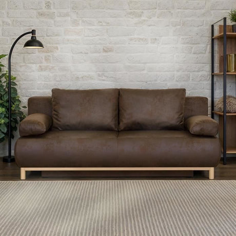 Canapé convertible - 3 places - MIKA - Tissu vintage simili cuir - Coffre de rangement - 192 x 84 x 93 cm
