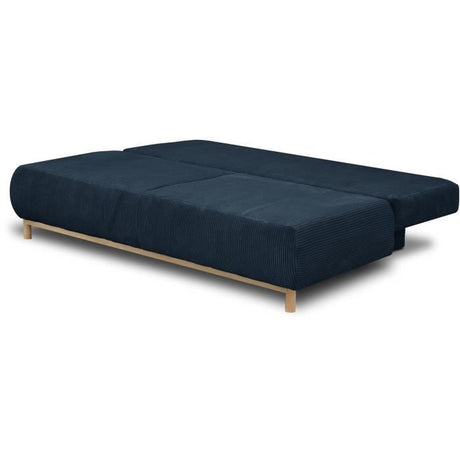 Canapé convertible - 3 places - MIKA - Velours côtelé bleu foncé - Coffre de rangement - L 192 x H 84 x P 93 cm