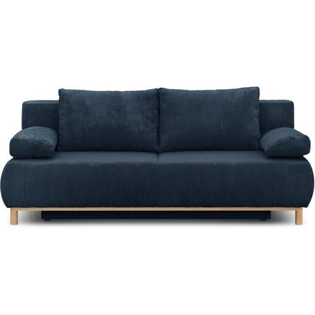Canapé convertible - 3 places - MIKA - Velours côtelé bleu foncé - Coffre de rangement - L 192 x H 84 x P 93 cm
