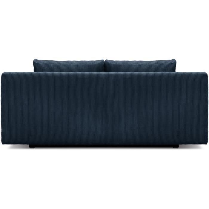 Banquette convertible 3 places MIKA - Velours cÙtelÈ bleu foncÈ - Coffre de rangement - L 192 x H 84 x P 93 cm