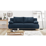 Banquette convertible 3 places MIKA - Velours cÙtelÈ bleu foncÈ - Coffre de rangement - L 192 x H 84 x P 93 cm