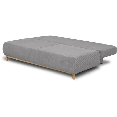 Canapé convertible - 3 places - MIKA - Velours côtelé gris clair - Coffre de rangement - L 192 x H 84 x P 93 cm