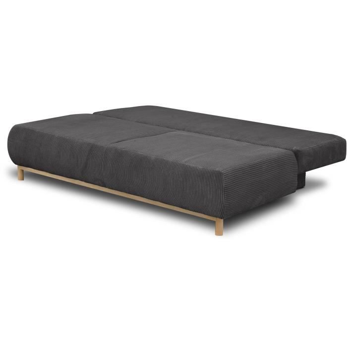 Banquette convertible 3 places MIKA - Velours cÙtelÈ gris foncÈ - Coffre de rangement - L 192 x H 84 x P 93 cm