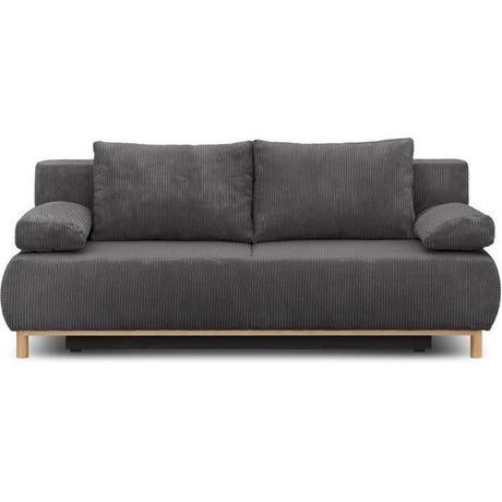 Canapé convertible - 3 places - MIKA - Velours côtelé gris foncé - Coffre de rangement - L 192 x H 84 x P 93 cm