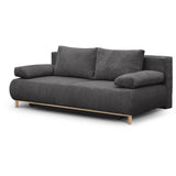 Banquette convertible 3 places MIKA - Velours cÙtelÈ gris foncÈ - Coffre de rangement - L 192 x H 84 x P 93 cm