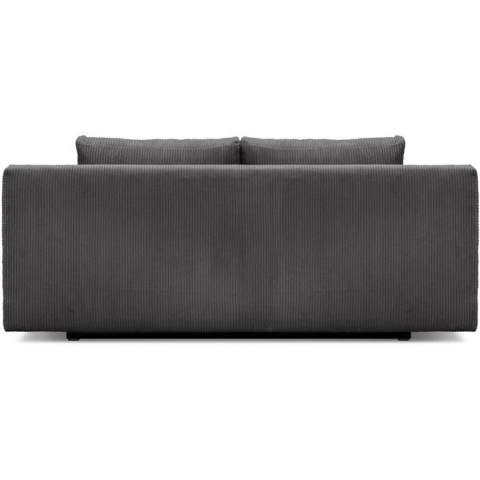 Banquette convertible 3 places MIKA - Velours cÙtelÈ gris foncÈ - Coffre de rangement - L 192 x H 84 x P 93 cm