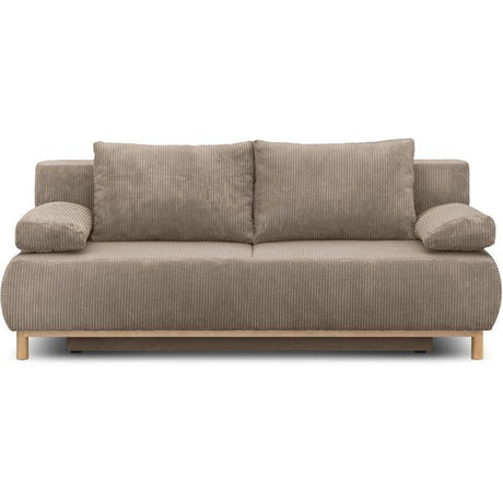 Canapé convertible - 3 places - MIKA - Velours côtelé taupe - Avec coffre de rangement - 192 x 93 x 84 cm