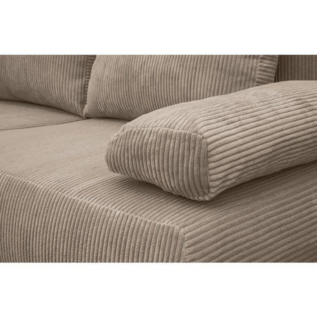 Canapé convertible - 3 places - MIKA - Velours côtelé taupe - Avec coffre de rangement - 192 x 93 x 84 cm