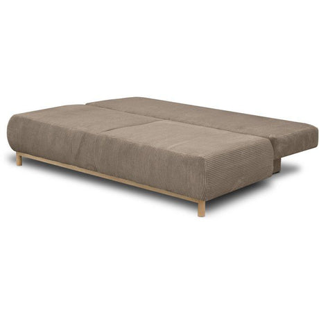 Canapé convertible - 3 places - MIKA - Velours côtelé taupe - Avec coffre de rangement - 192 x 93 x 84 cm