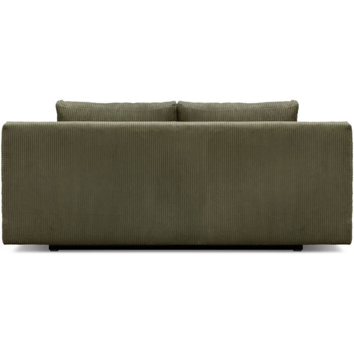 Banquette convertible 3 places MIKA - Velours cÙtelÈ vert kaki - Coffre de rangement - L 192 x H 84 x P 93 cm