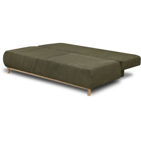 Canapé convertible - 3 places - MIKA - Velours côtelé vert kaki - Coffre de rangement - L 192 x H 84 x P 93 cm