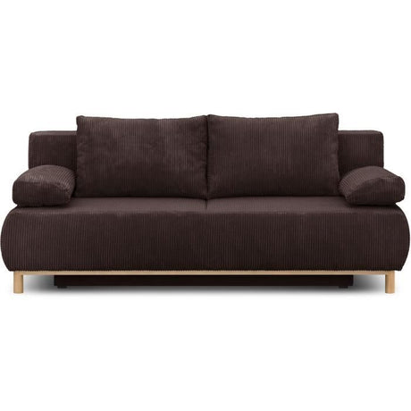 Canapé convertible - 3 places - MIKA - Velours côtelé marron foncé - Coffre de rangement - L 192 x H 84 x P 93 cm
