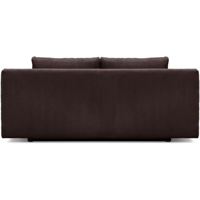 Canapé convertible - 3 places - MIKA - Velours côtelé marron foncé - Coffre de rangement - L 192 x H 84 x P 93 cm