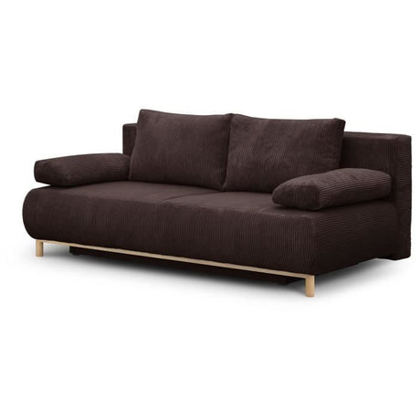 Canapé convertible - 3 places - MIKA - Velours côtelé marron foncé - Coffre de rangement - L 192 x H 84 x P 93 cm