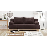 Canapé convertible - 3 places - MIKA - Velours côtelé marron foncé - Coffre de rangement - L 192 x H 84 x P 93 cm