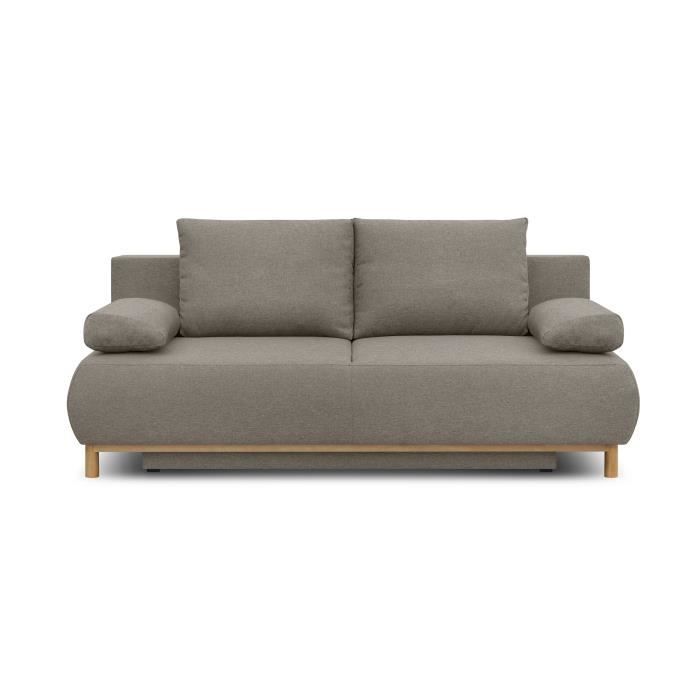 Canapé convertible - 3 places - MIKA - Tissu beige - Coffre de rangement - L 192 x H 84 x P 93 cm