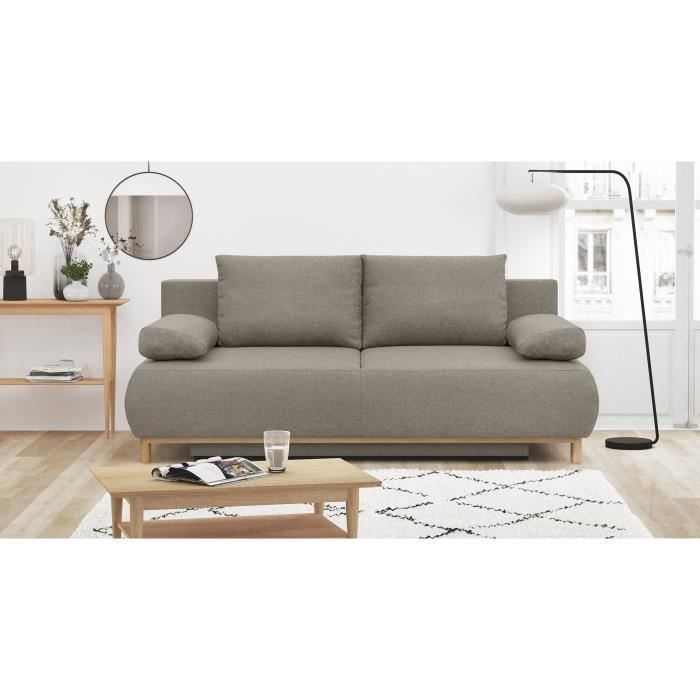 Canapé convertible - 3 places - MIKA - Tissu beige - Coffre de rangement - L 192 x H 84 x P 93 cm