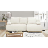 Canapé d'angle droit convertible - 3 places - MIKA - Tissu bouclettes écru - Coffre de rangement - 192 x 84 x 93 cm