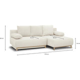 Canapé d'angle droit convertible - 3 places - MIKA - Tissu bouclettes écru - Coffre de rangement - 192 x 84 x 93 cm