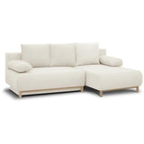 Canapé d'angle droit convertible - 3 places - MIKA - Tissu bouclettes écru - Coffre de rangement - 192 x 84 x 93 cm