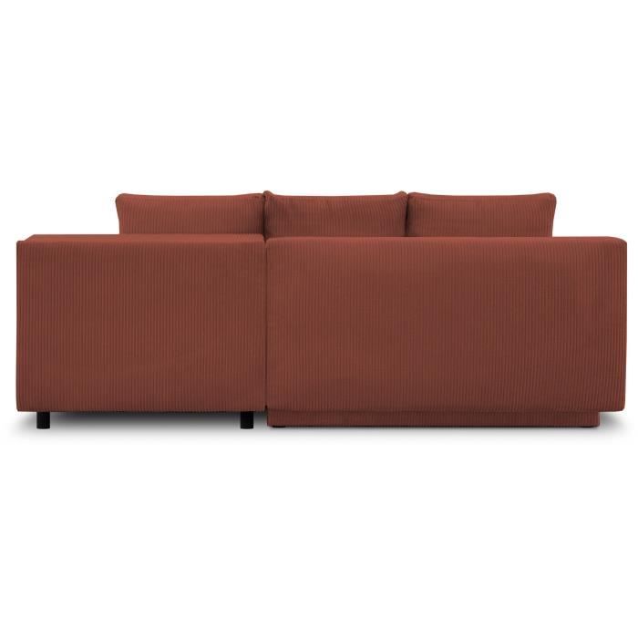 Canapé d'angle droit convertible - 3 places - MIKA - Tissu velours côtelé rouille - Coffre de rangement - 192 x 84 x 93 cm