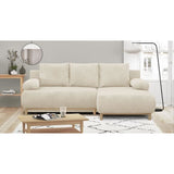Canapé d'angle droit convertible MIKA 3 places - Velours côtelé beige - Coffre de rangement - L218 x P98/145 x H84 cm