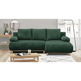Canapé d'angle droite convertible - 3 places - MIKA - Tissu velours côtelé vert foncé - Coffre de rangement - 192 x 84 x 93 cm