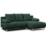 Canapé d'angle droite convertible - 3 places - MIKA - Tissu velours côtelé vert foncé - Coffre de rangement - 192 x 84 x 93 cm
