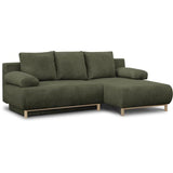 Canapé d'angle droit convertible - 3 places - MIKA - Tissu velours côtelé vert kaki - Coffre de rangement - 192 x 84 x 93 cm