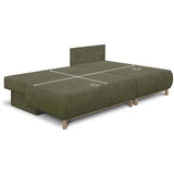 Canapé d'angle droit convertible - 3 places - MIKA - Tissu velours côtelé vert kaki - Coffre de rangement - 192 x 84 x 93 cm
