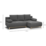 Canapé d'angle droit convertible MIKA 3 places - Tissu gris clair - Coffre de rangement - L218 x P98/145 x H84 cm