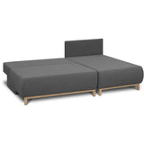 Canapé d'angle droit convertible MIKA 3 places - Tissu gris clair - Coffre de rangement - L218 x P98/145 x H84 cm