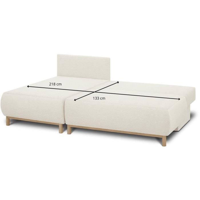 Canapé d'angle gauche convertible - 3 places - MIKA - Tissu bouclettes écru - Coffre de rangement - 192 x 84 x 93 cm