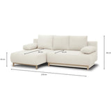 Canapé d'angle gauche convertible - 3 places - MIKA - Tissu bouclettes écru - Coffre de rangement - 192 x 84 x 93 cm
