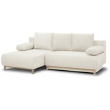 Canapé d'angle gauche convertible - 3 places - MIKA - Tissu bouclettes écru - Coffre de rangement - 192 x 84 x 93 cm