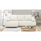 Canapé d'angle gauche convertible - 3 places - MIKA - Tissu bouclettes écru - Coffre de rangement - 192 x 84 x 93 cm