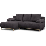 Canapé d'angle gauche convertible - 3 places - MIKA - Tissu velours côtelé gris taupe - Coffre de rangement - 192 x 84 x 93 cm