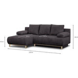 Canapé d'angle gauche convertible - 3 places - MIKA - Tissu velours côtelé gris taupe - Coffre de rangement - 192 x 84 x 93 cm