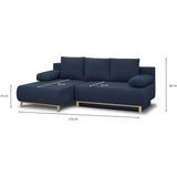 CanapÈ d'angle gauche convertible MIKA 3 places - Tissu bleu foncÈ - Coffre de rangement - L218 x P98/145 x H84 cm