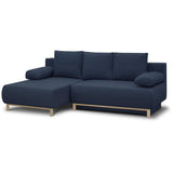 CanapÈ d'angle gauche convertible MIKA 3 places - Tissu bleu foncÈ - Coffre de rangement - L218 x P98/145 x H84 cm