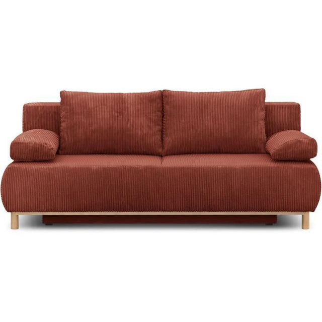 Canapé convertible - 3 places - MIKA - Velours côtelé terracotta - Coffre de rangement - L 192 x H 84 x P 93 cm