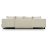 Canapé panoramique convertible - 6 places - MIKA - Velours côtelé Beige - Coffre de rangement - 313 x 84 x 145 cm