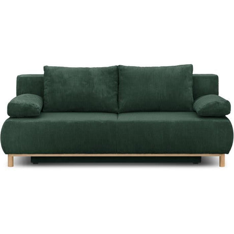 Canapé convertible - 3 places - MIKA - Velours côtelé vert foret - Coffre de rangement - L 192 x H 84 x P 93 cm