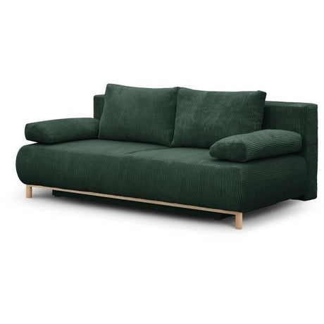 Canapé convertible - 3 places - MIKA - Velours côtelé vert foret - Coffre de rangement - L 192 x H 84 x P 93 cm