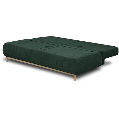 Canapé convertible - 3 places - MIKA - Velours côtelé vert foret - Coffre de rangement - L 192 x H 84 x P 93 cm
