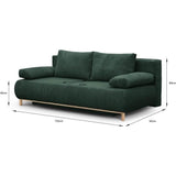 Banquette convertible 3 places MIKA - Velours cÙtelÈ Vert foret - Coffre de rangement - L 192 x H 84 x P 93 cm