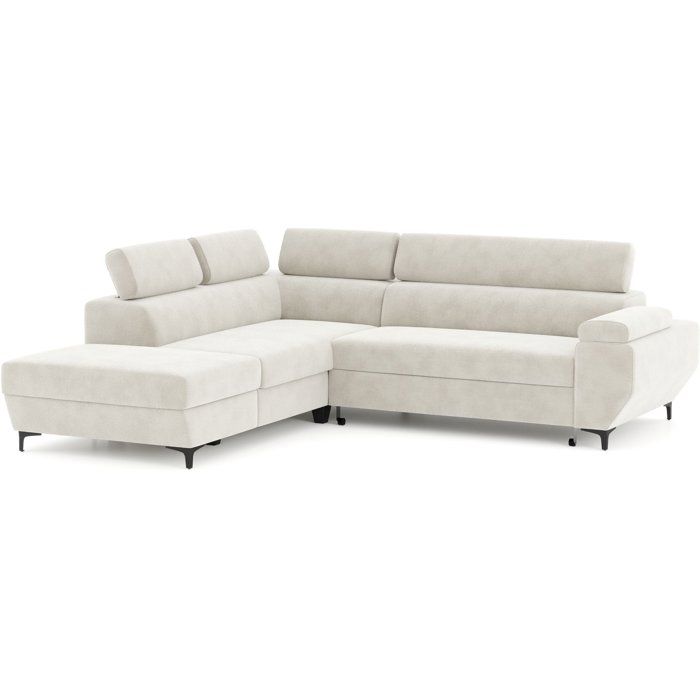 Canapé d'angle convertible - 3 places - MIKY - Tissu Sable - Coffre et tetieres - 262 x 235 x 96 cm - CONFORTEAM