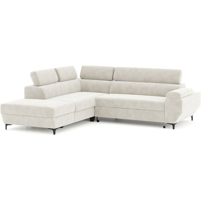 Canapé d'angle convertible - 3 places - MIKY - Tissu Sable - Coffre et tetieres - 262 x 235 x 96 cm - CONFORTEAM