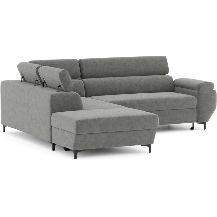 Canapé d'angle convertible - 3 places - MIKY - Tissu Gris anthracite - Coffre et tetieres - 262 x 235 x 96 cm - CONFORTEAM